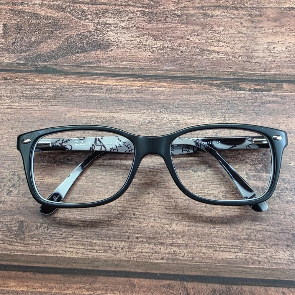 Ray-Ban RB 5228 5405 Black Logo Print Eyeglass Frames 53-17-140 Mens Womens